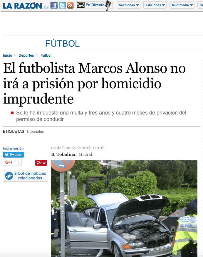 Accidente de tráfico de Marcos Alonso